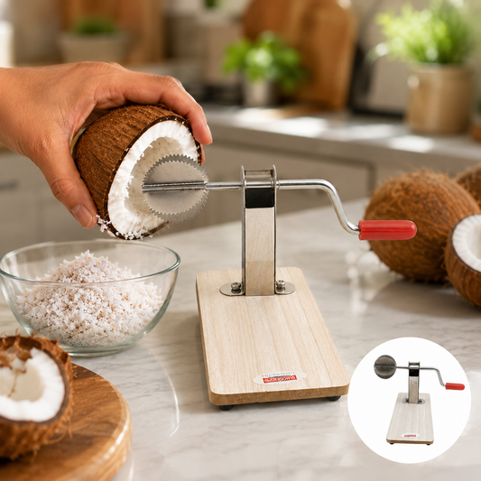 Coconut Scraper with Wooden Base – Safe & Durable | Quickslice