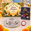 Small Round Kumkum Dish & Blueberry Cheesecake Wafer Rolls Festive Gift Hamper