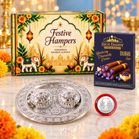 Small Round Kumkum Dish & Blueberry Cheesecake Wafer Rolls Festive Gift Hamper
