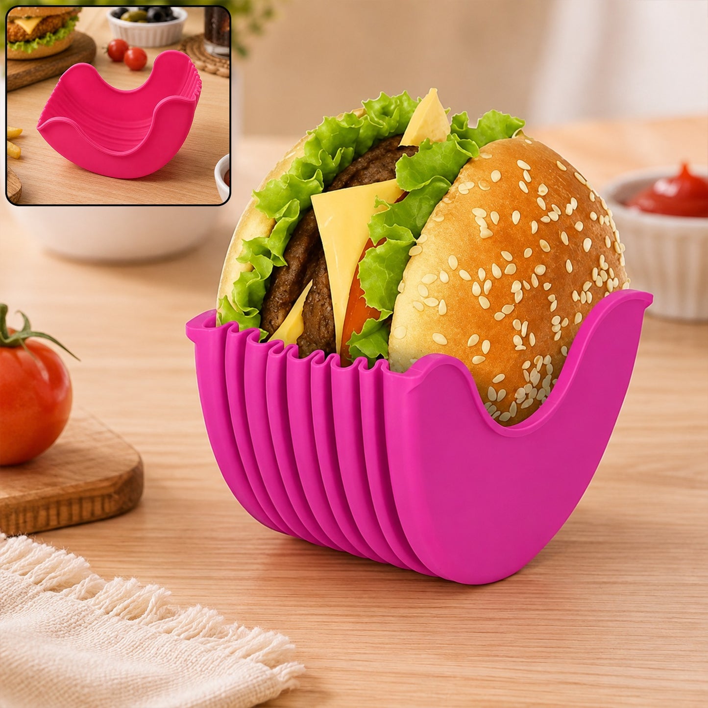 Silicone Burger Holder – Reusable & Mess-Free Snack Grip | Tidy Table