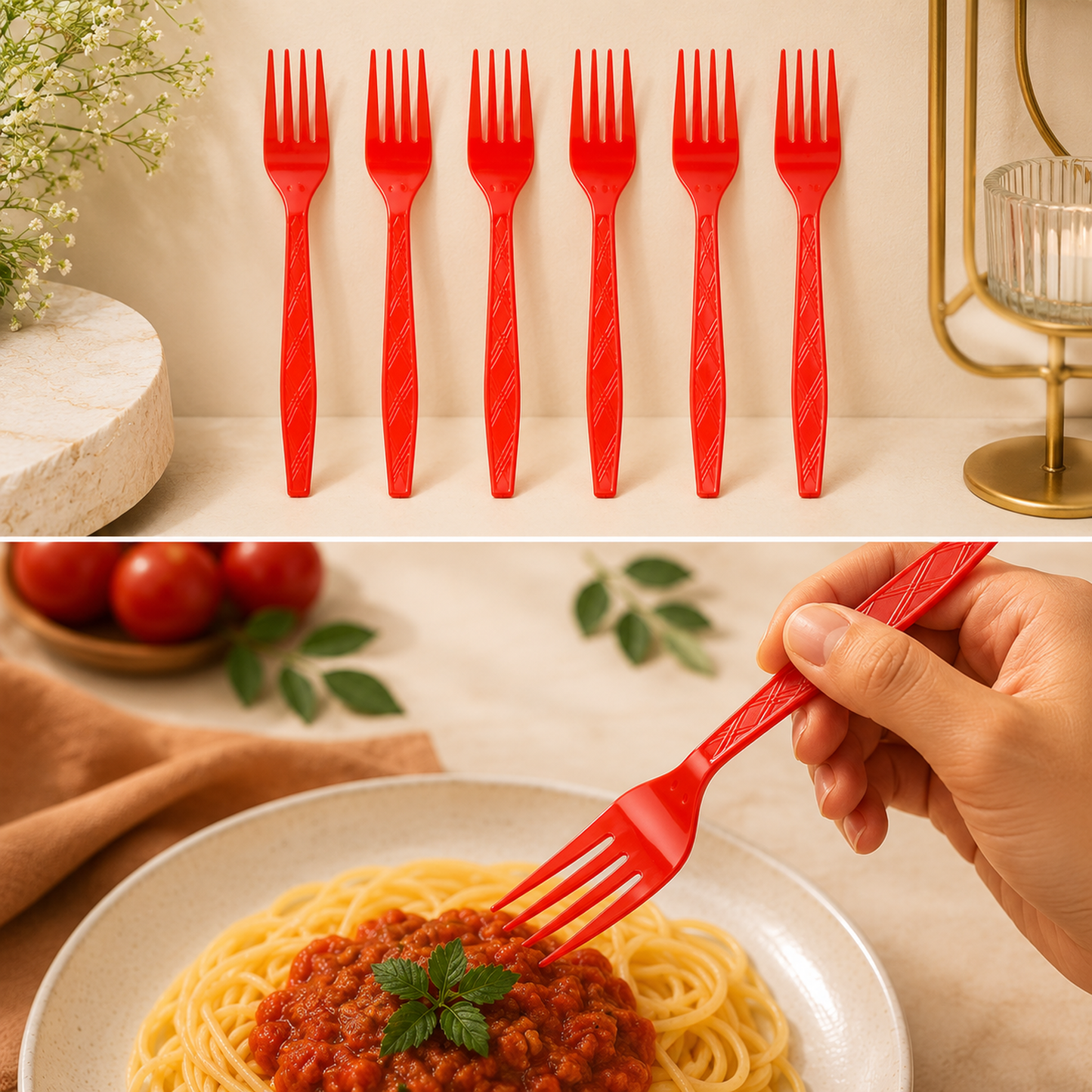 Red Disposable Plastic Forks – Durable & Reusable 8 Pack