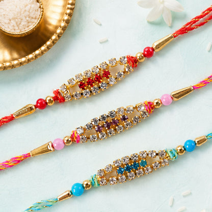 Pointed Oval Motif Rakhi with Shimmering AD Stones (Pack of 6)
