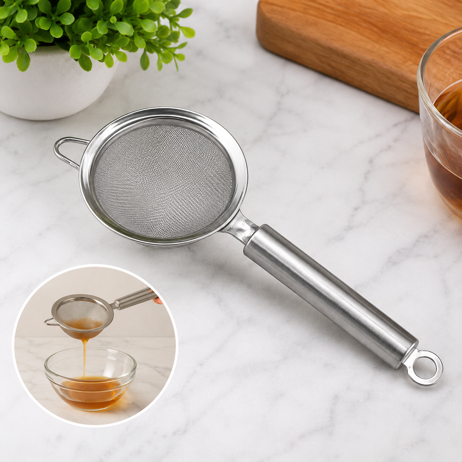 Stainless Steel Mesh Strainer – Fine Mesh & Heat-Resistant Handle