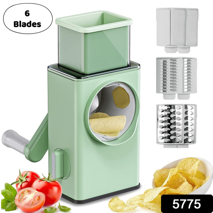 5775 Stainless Steel Vegetable Chopper, Veg Chopper and Dicer with 6 Blades Kitchen Multifunctional Mandolin Vegetable Slicer for Veggies, Onion, Garlic, Potatoes Fruits, Cookie, Oreo Vegetable Cutter Stable Suction Base for Home Kitchen