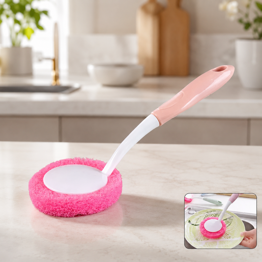 Kitchen Dish Scrubber Brush – Long Handle with Soft Sponge