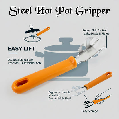 Multi-Functional Stainless Steel Hot Pot Gripper Clamp & Pan Lifter Tool (1 Pc)