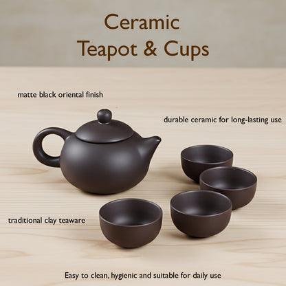 Premium Black Clay / Ceramic Tea Set with Teapot & 4 Cups