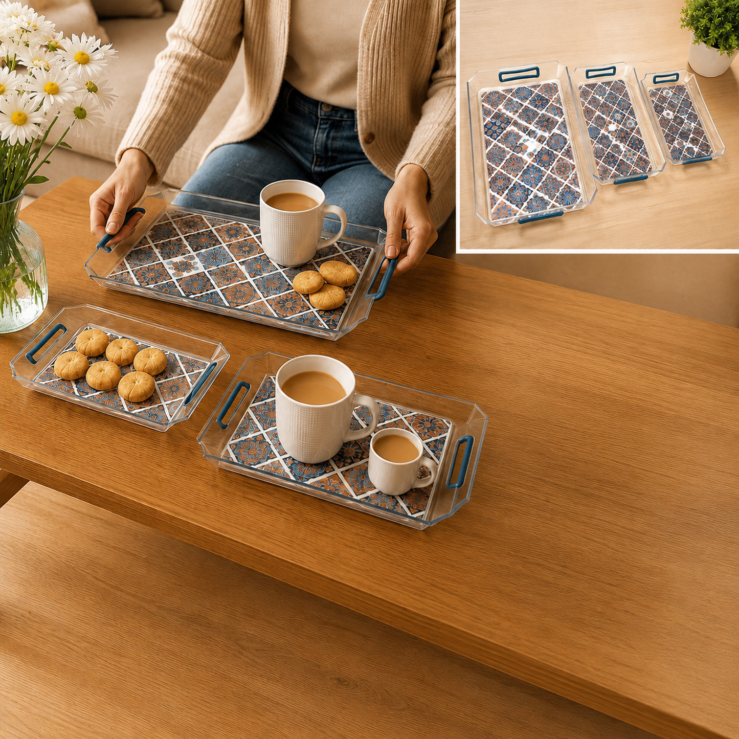 Multipurpose Serving Tray Set – 3 Nesting Trays with Handles