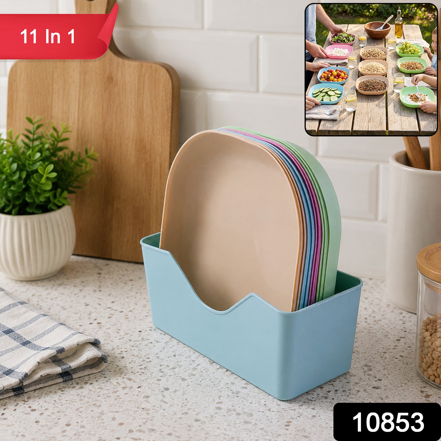 Plastic snack serving plate set with multiple compartments