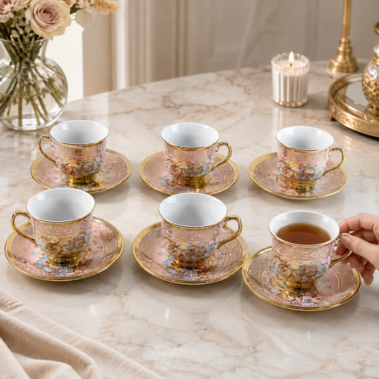 Floral Porcelain Tea Cup and Saucer Set – Elegant Gold Detailing