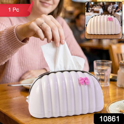 Pink bow decorative seashell tissue box cover