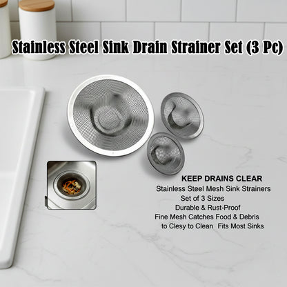 Stainless Steel Sink Drain Strainer Set (3 Pc)