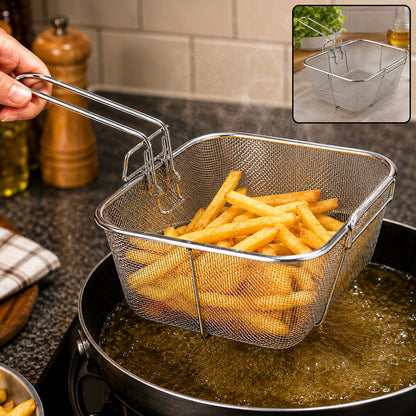 Deep Fryer Basket – Stainless Steel with Long Handle for Safe Frying