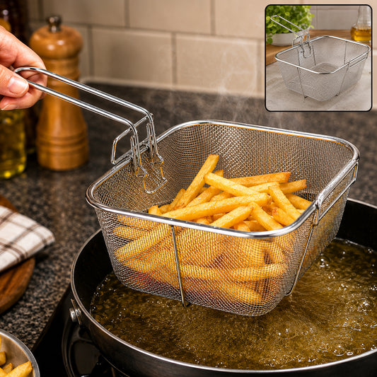 Deep Fryer Basket – Stainless Steel with Long Handle for Safe Frying