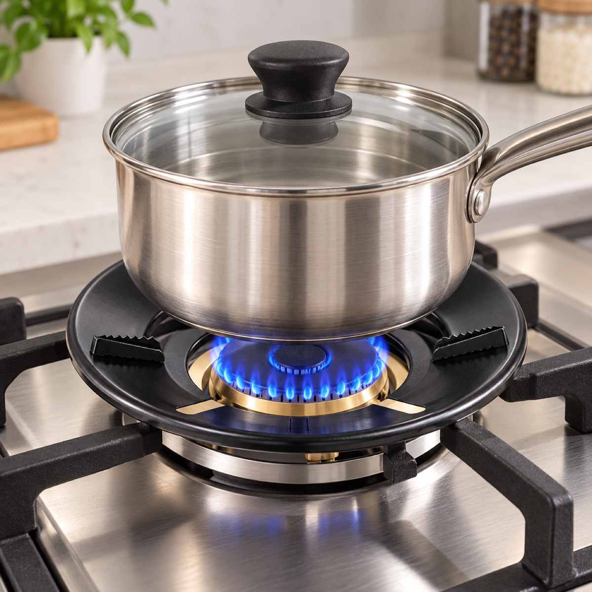 Gas stove flame protector ring showcase