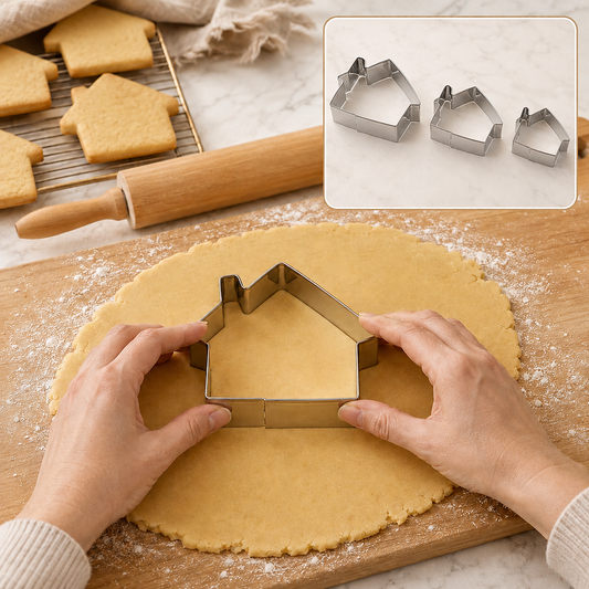 Stainless Steel House Shape Cookie Cutter Set – 3 Durable Baking Molds
