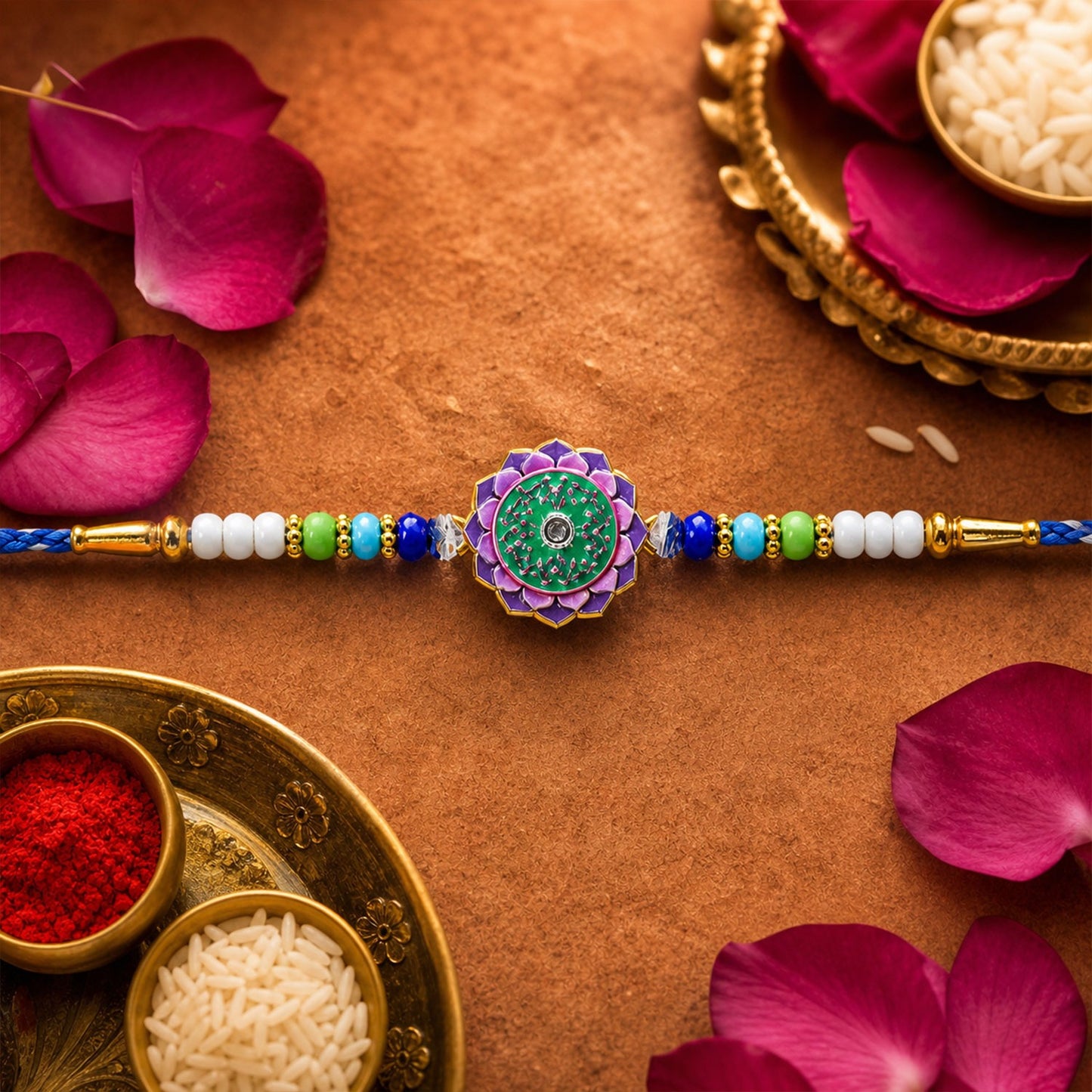Floral Stone Rakhi for Brother Elegant Festive Design