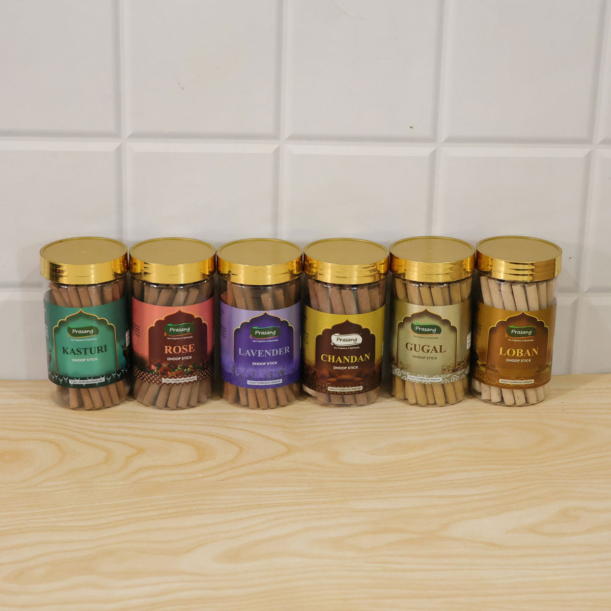 Assorted Fragrance Dhoop Sticks Jar Combo for Daily Puja (6 In 1, 100 Gm Each)