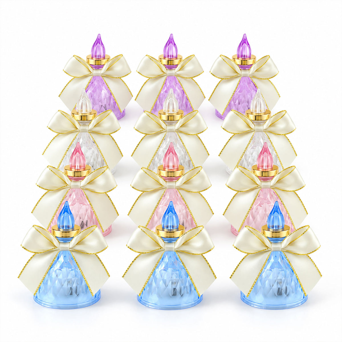 Flameless LED Candle Lights with Bow for Festive Table Decoration (12 Pc Set)