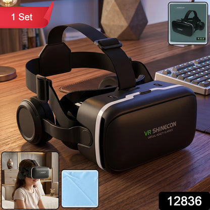 VR Box Glasses side angle with headphones