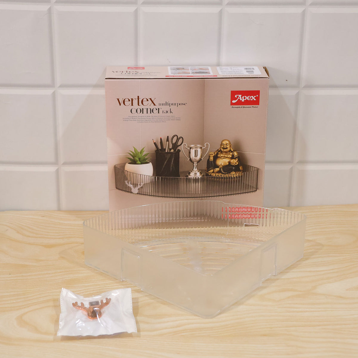 Apex Transparent Corner Rack with Adhesive Mounts for Bathroom Storage Shelf (1 Pc)