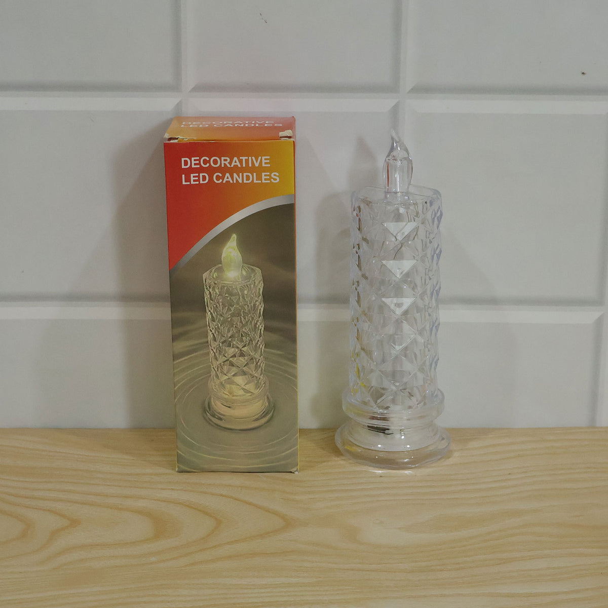 Close-up detail of the LED Crystal Candle Light's base and textured surface.