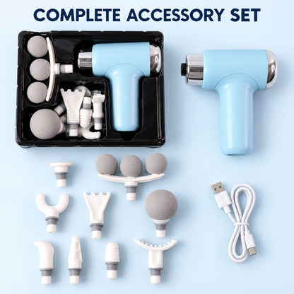 Portable massager gun with all attachments in a carrying case