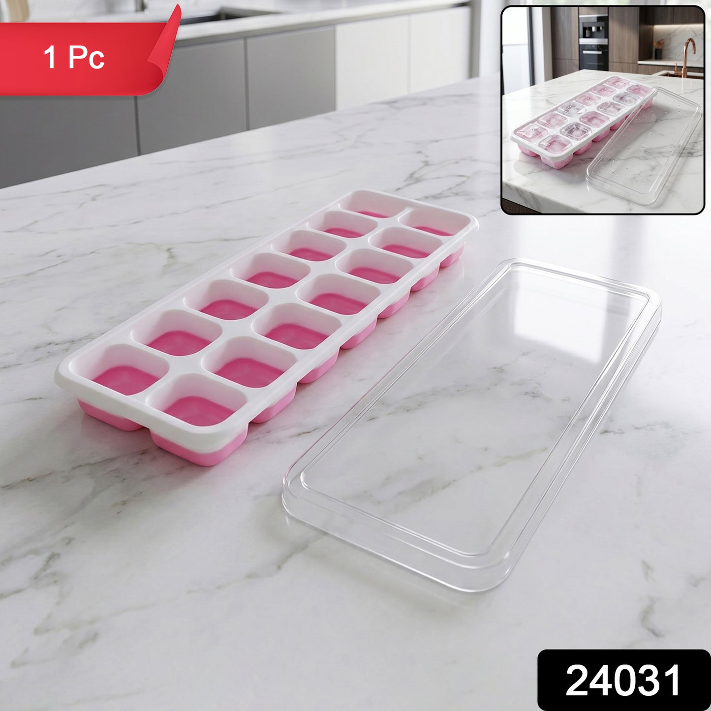 14 grid pink ice cube tray for freezer