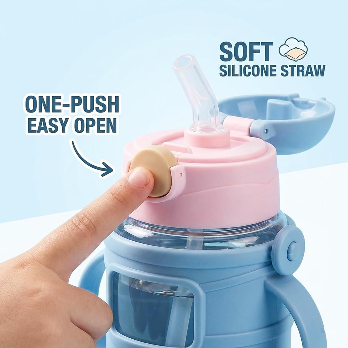Kids Sipper Water Bottle with Straw, Dual Handles and Strap (450 ml, 1 Pc)