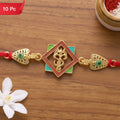 Gold-Toned Om Trishul Rakhi with Colorful Enamel for Raksha Bandhan (10pcs)