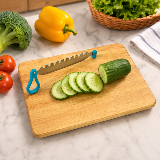 Wooden Cutting Board with Ergonomic Knife – Durable & Compact Set