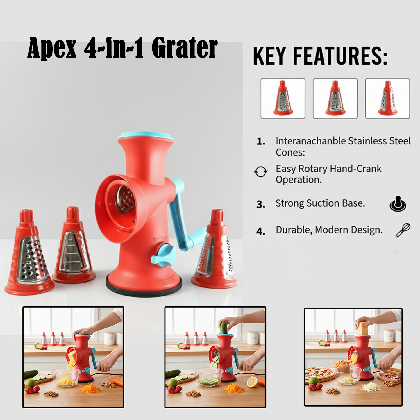 Apex 4 in 1 Signature Rotary Grater with Interchangeable Blades