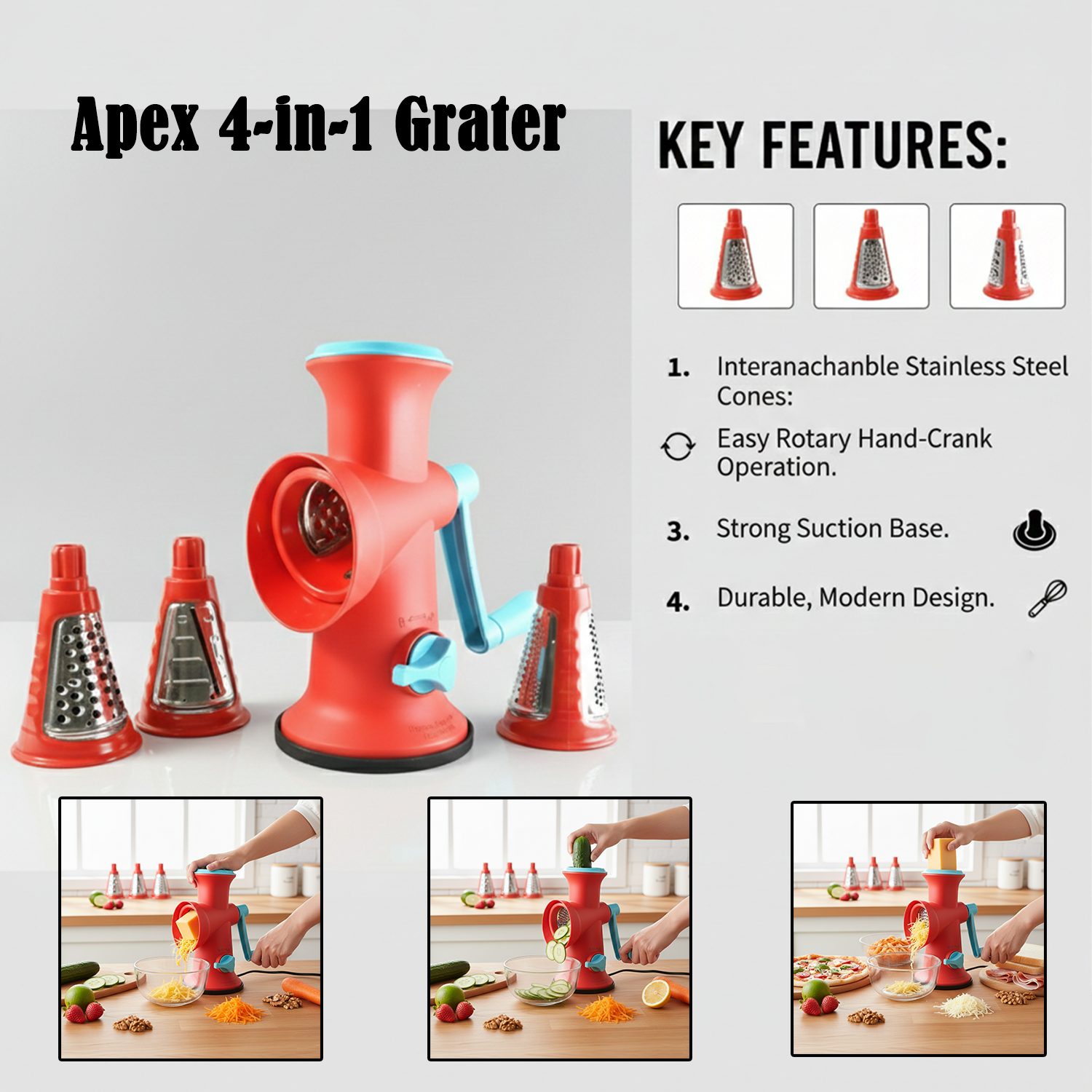 Apex 4 in 1 Signature Rotary Grater with Interchangeable Blades