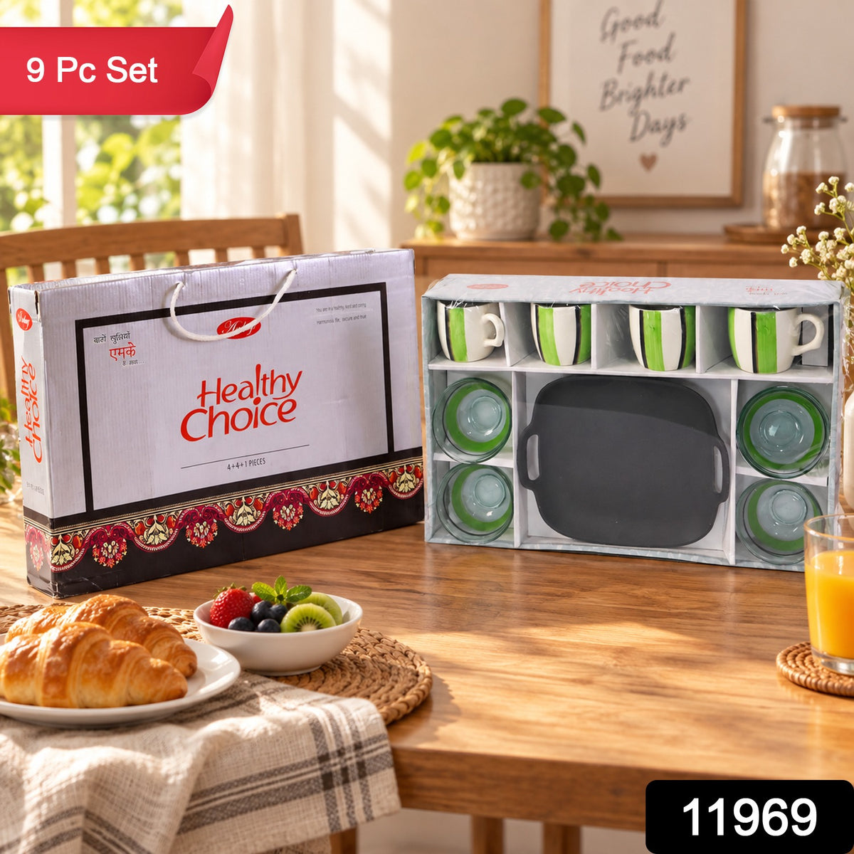 Ceramic Cup and Glass Bowl Set – Stylish 9-Piece Dining Combo