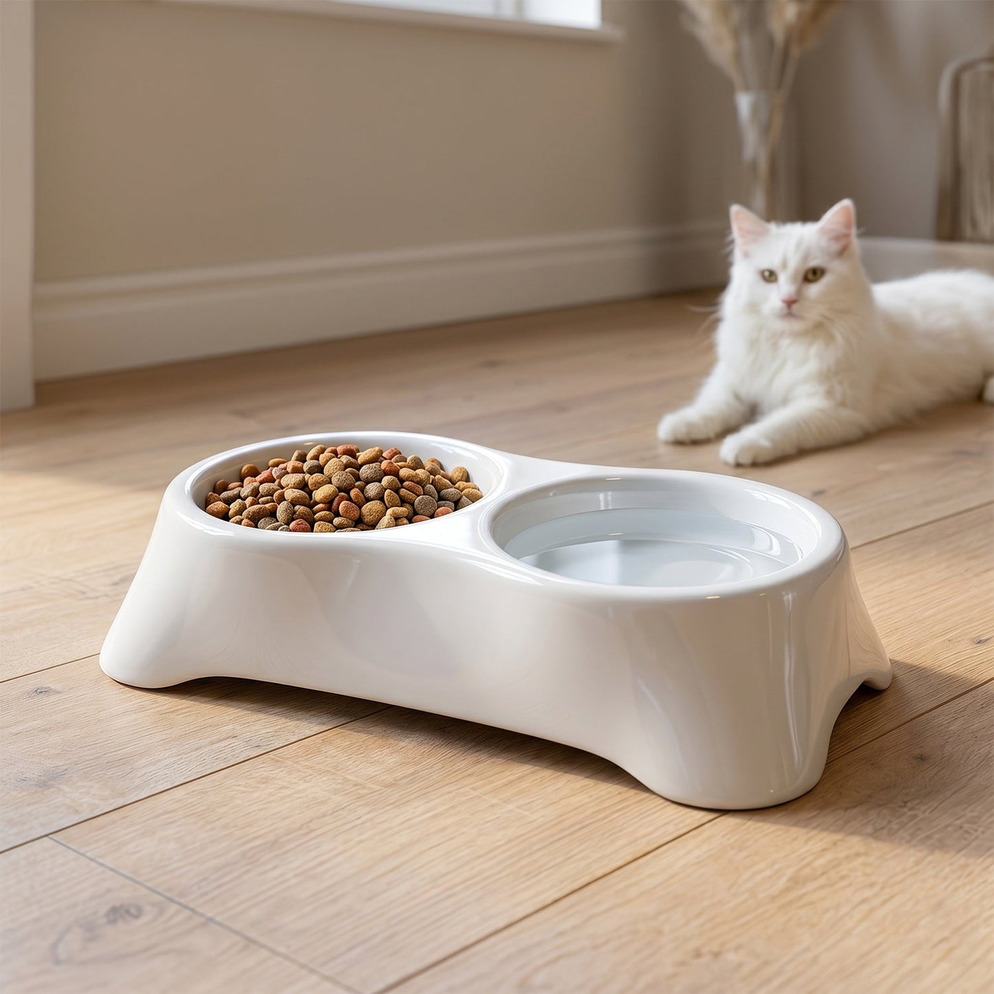 Dual Pet Food and Water Feeding Tray Double Bowl Feeder for Dogs Cats (1 Pc)