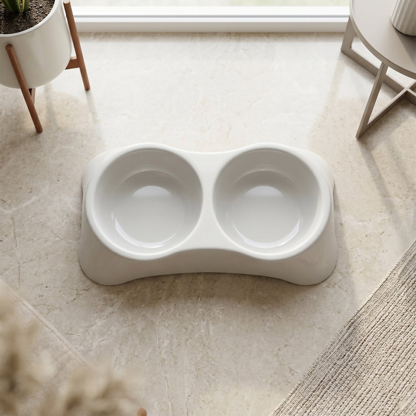 Dual Pet Food and Water Feeding Tray Double Bowl Feeder for Dogs Cats (1 Pc)