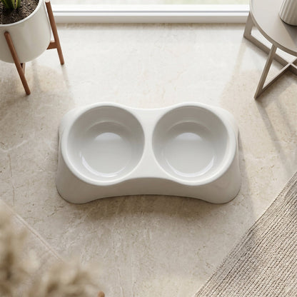 Dual Pet Food and Water Feeding Tray Double Bowl Feeder for Dogs Cats (1 Pc)