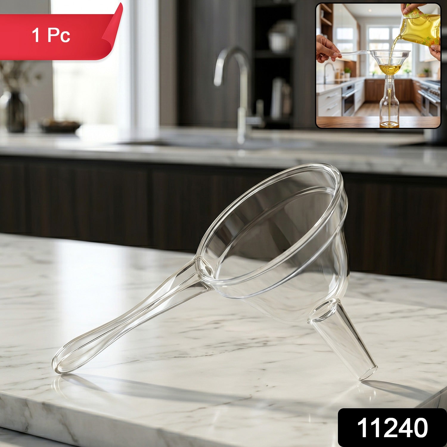 Transparent Spout Kitchen Funnel with Handle Wide Mouth Pouring Funnel (1 Pc)
