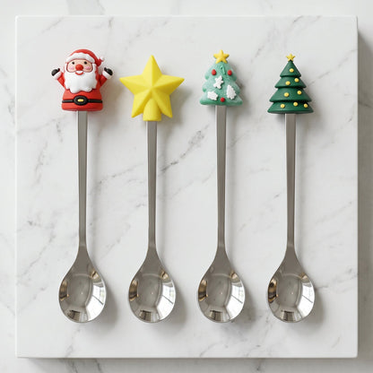 Golden Cartoon Spoon Set with Gift Box Steel Dessert Coffee Tea Spoons (4 Pc Set)