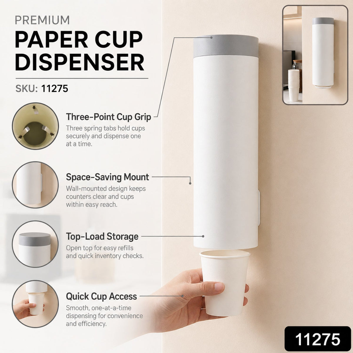 Wall Mounted Cup Holder – Space-Saving Dispenser for Hygienic Storage