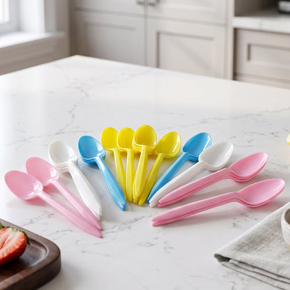 Colorful plastic spoon set for desserts