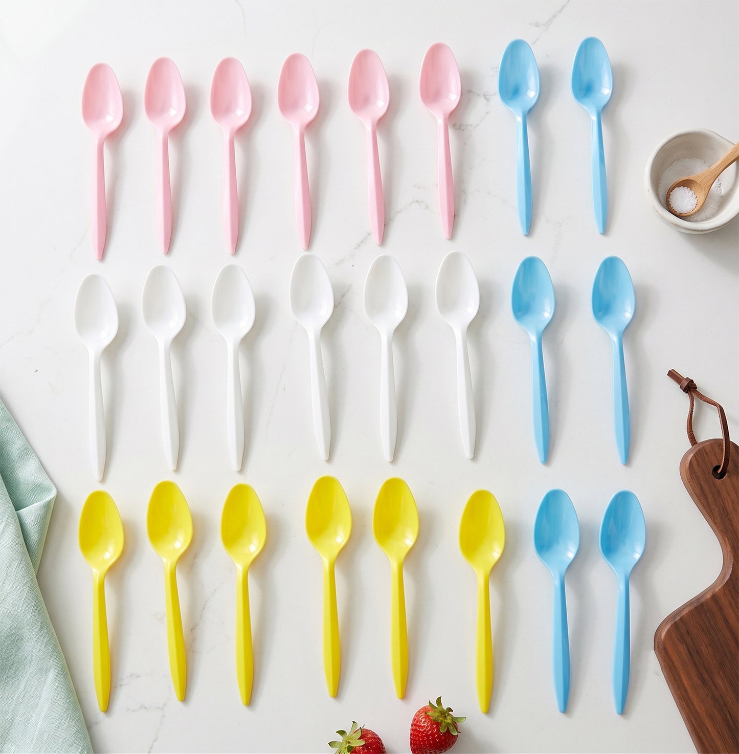 24 piece multicolor plastic spoon arrangement