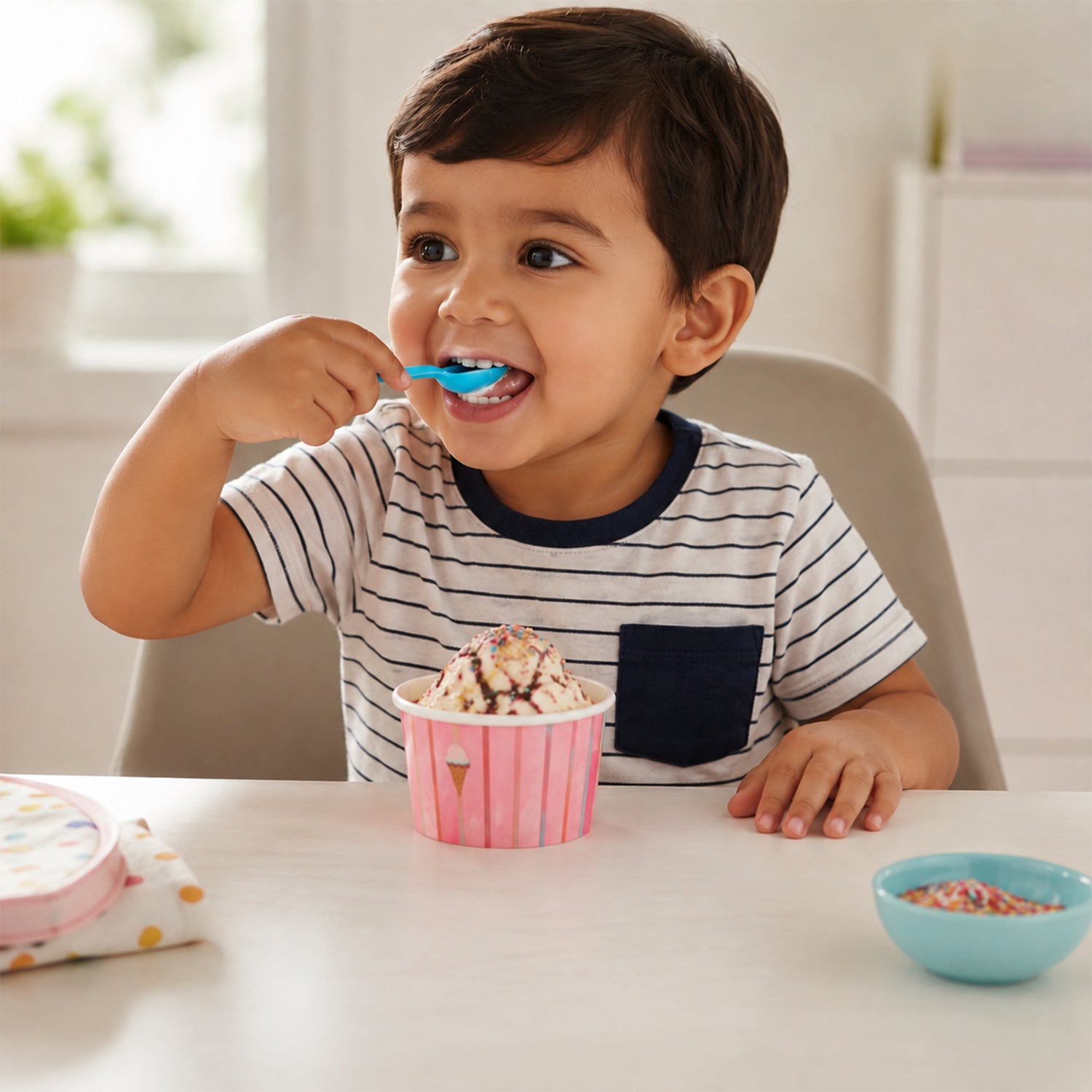 Plastic dessert spoon used by child
