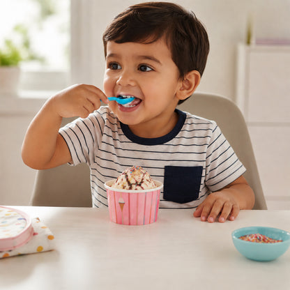 Plastic dessert spoon used by child