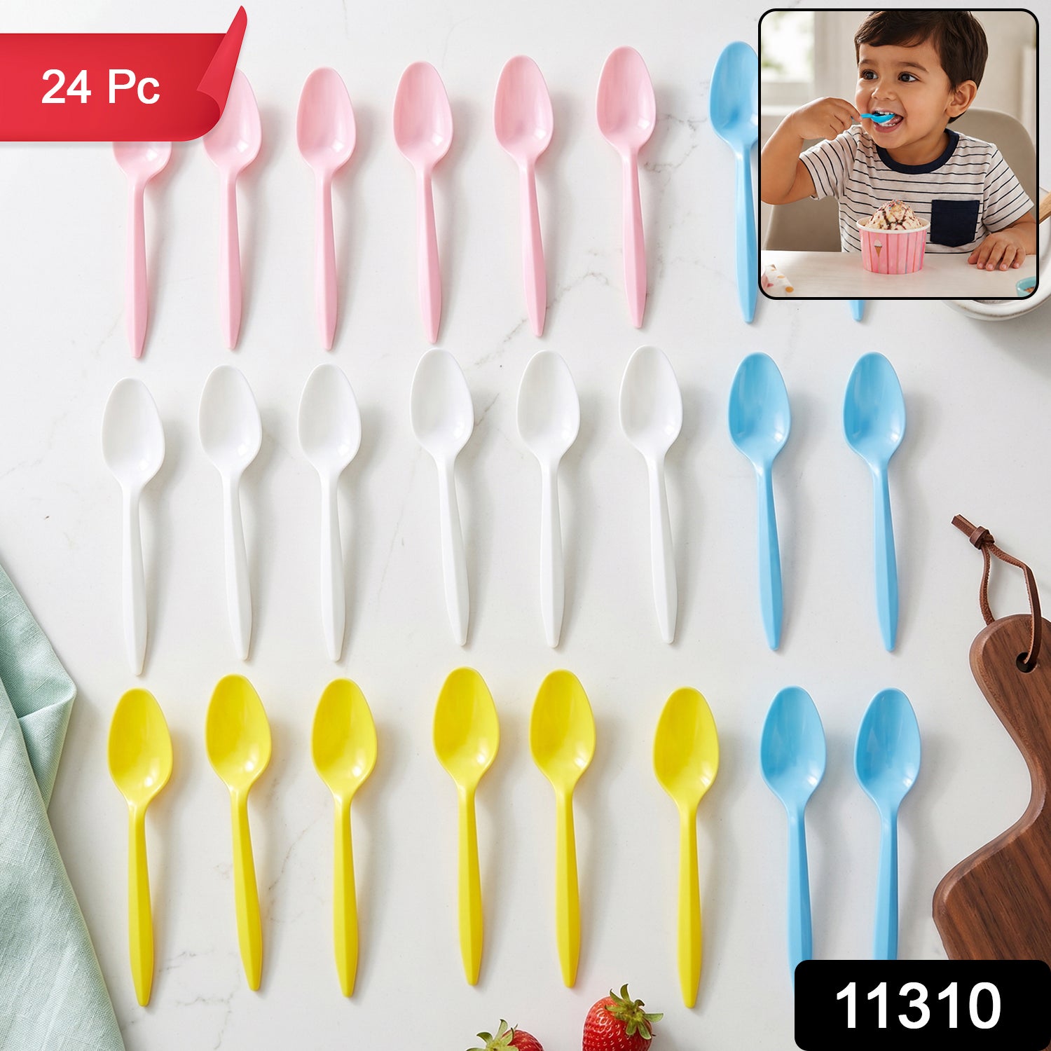 Disposable multicolor plastic spoon set SKU 11310