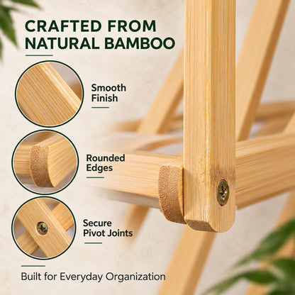 Foldable three layer bamboo storage rack - bamboo construction