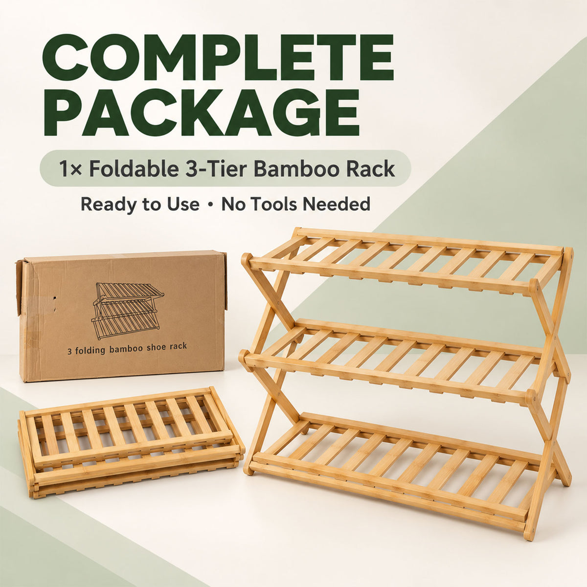 Foldable three layer bamboo storage rack - package contents