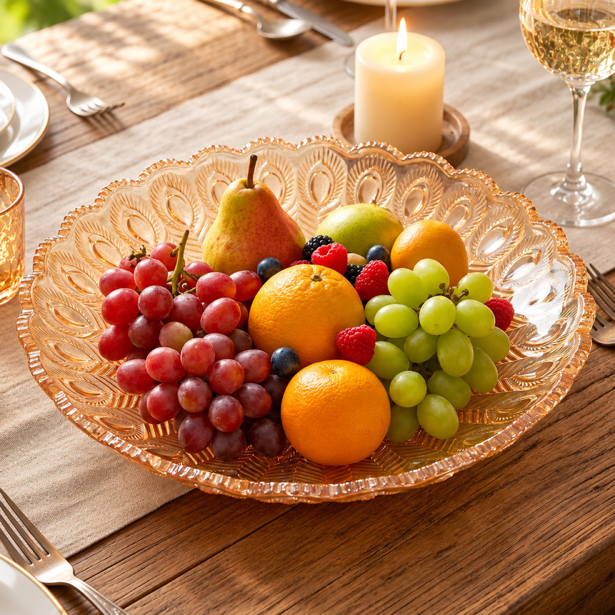 Glass round serving plate showcase