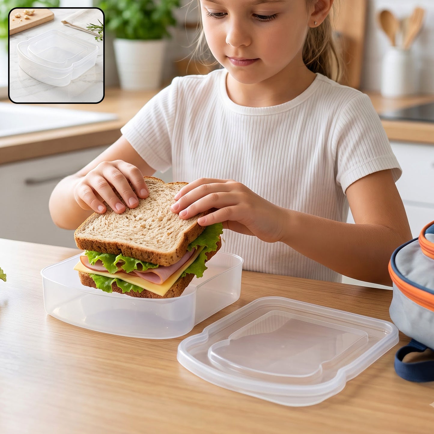 Portable plastic sandwich lunch box usage view