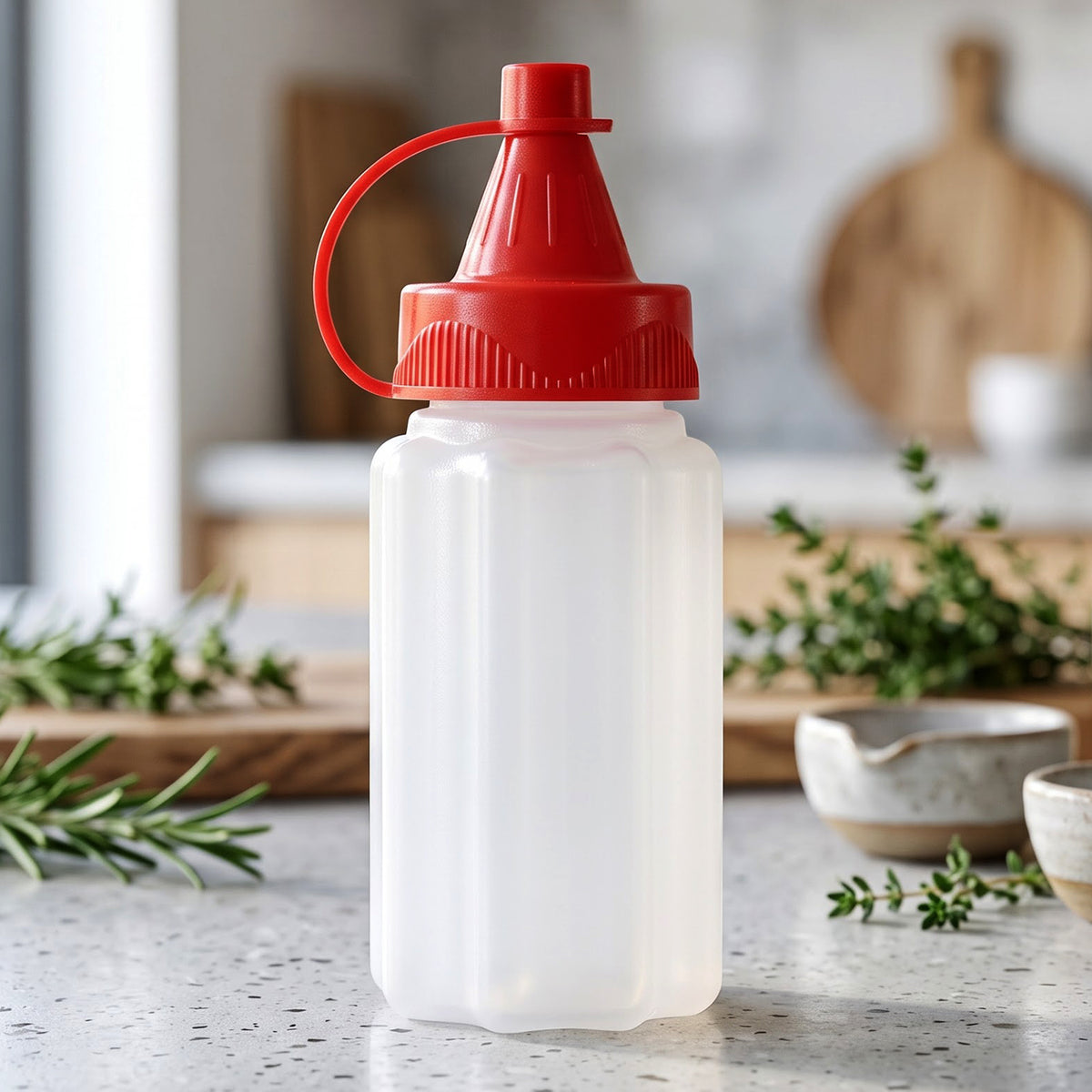 Kitchen condiment squeeze bottle close view